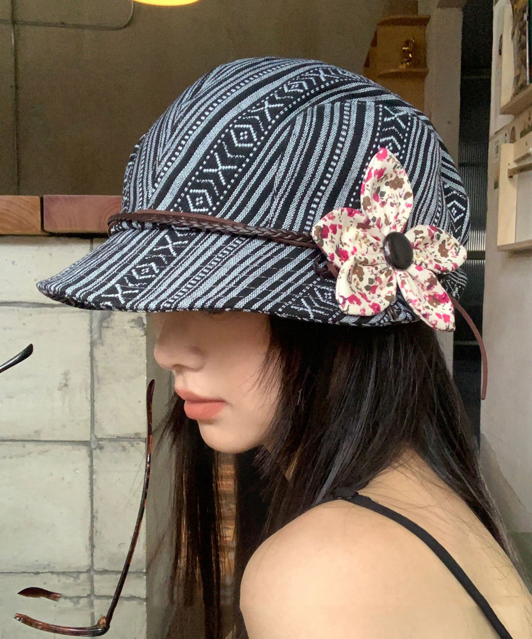 Ethnic Style Flower Pleated Patchwork Bucket Hat