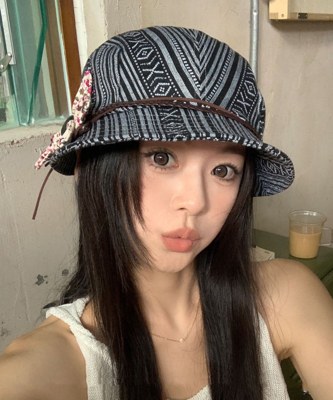Ethnic Style Flower Pleated Patchwork Bucket Hat