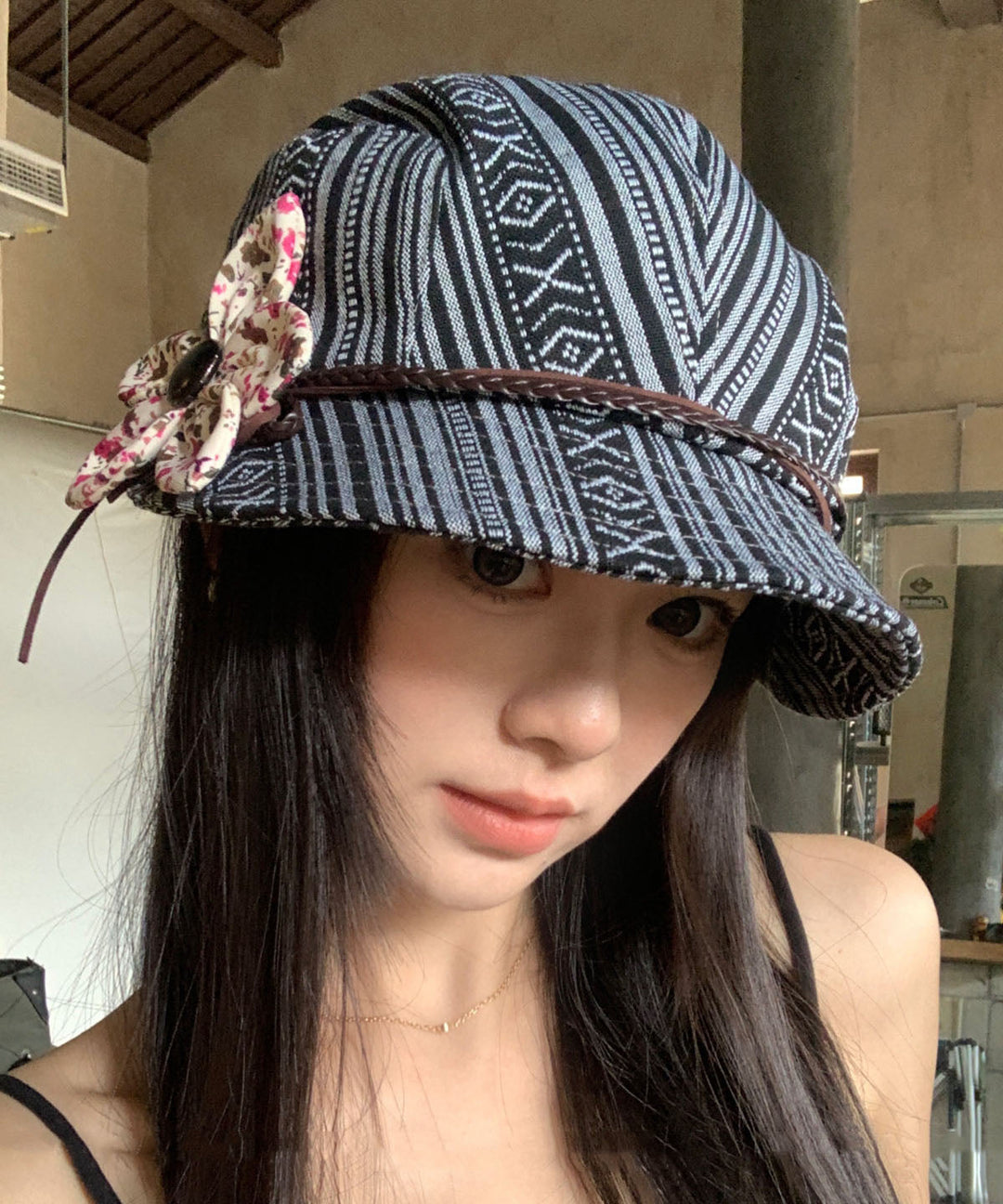 Ethnic Style Flower Pleated Patchwork Bucket Hat