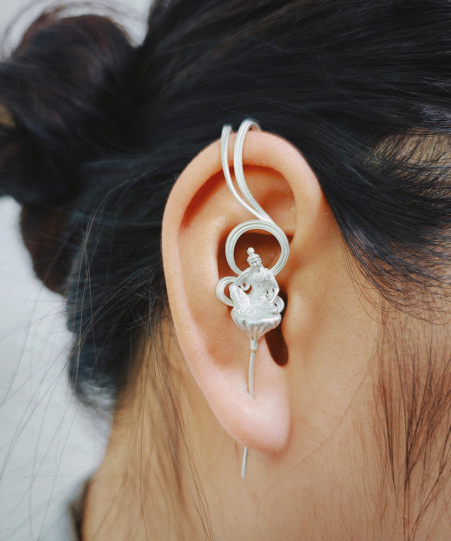 Ethnic Style Handmade Enlightenment Zen Buddhist Silver Gilding Earrings - Omychic