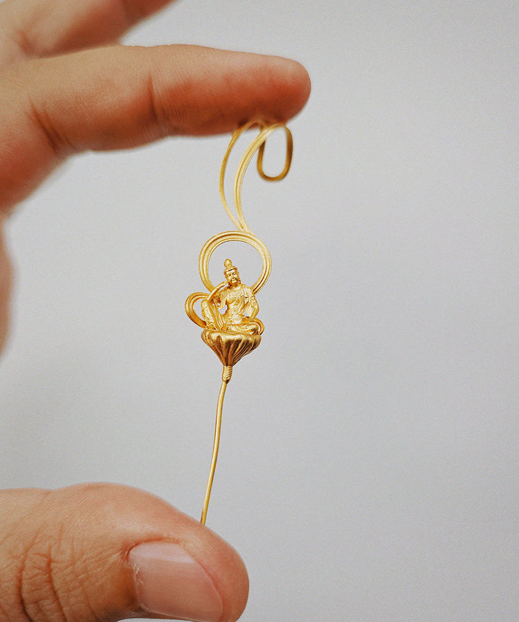 Ethnic Style Handmade Enlightenment Zen Buddhist Silver Gilding Earrings - Omychic