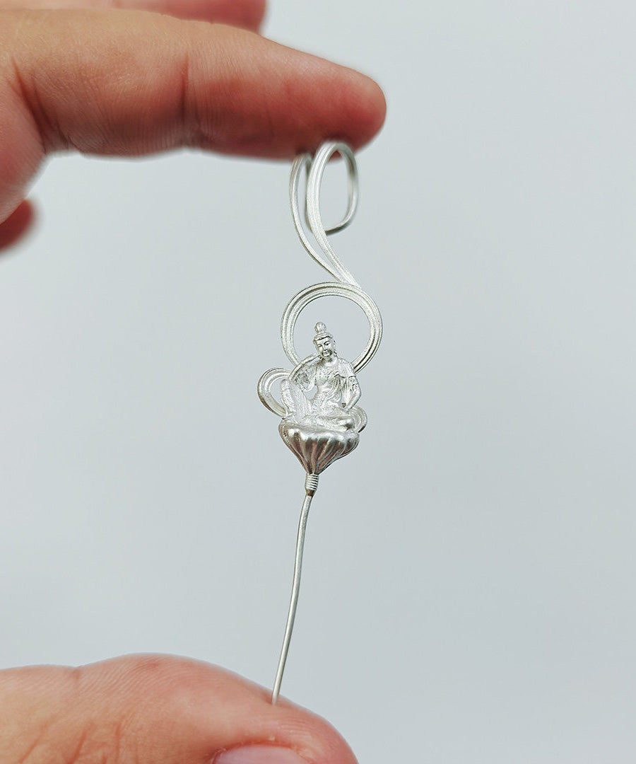 Ethnic Style Handmade Enlightenment Zen Buddhist Silver Gilding Earrings - Omychic