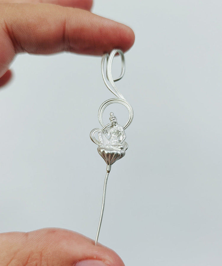 Ethnic Style Handmade Enlightenment Zen Buddhist Silver Gilding Earrings - Omychic