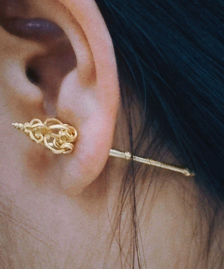 Ethnic Style Handmade Original Gold Copper Zen Staff Earrings - Omychic