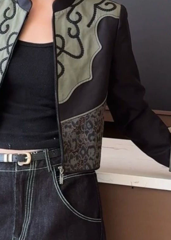 Ethnic Style Horseshoe Sleeve Patchwork Short Jacket