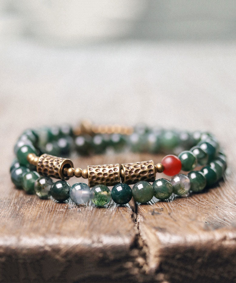 Ethnic Style Jade Bead Double Loop Bracelet