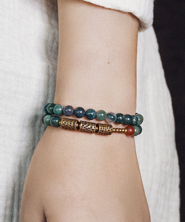 Ethnic Style Jade Bead Double Loop Bracelet