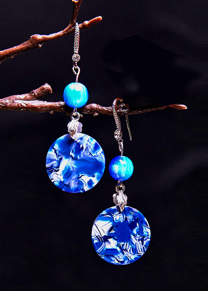 Ethnic Style Peacock Blue Paitings Jade Drop Earrings