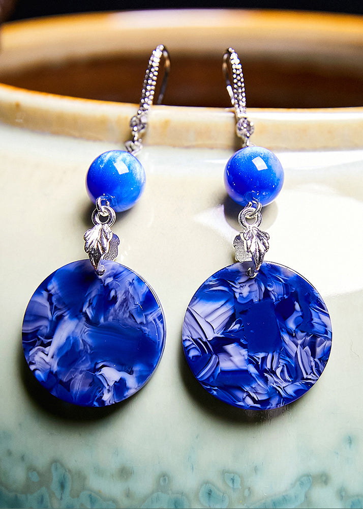 Ethnic Style Peacock Blue Paitings Jade Drop Earrings - Omychic