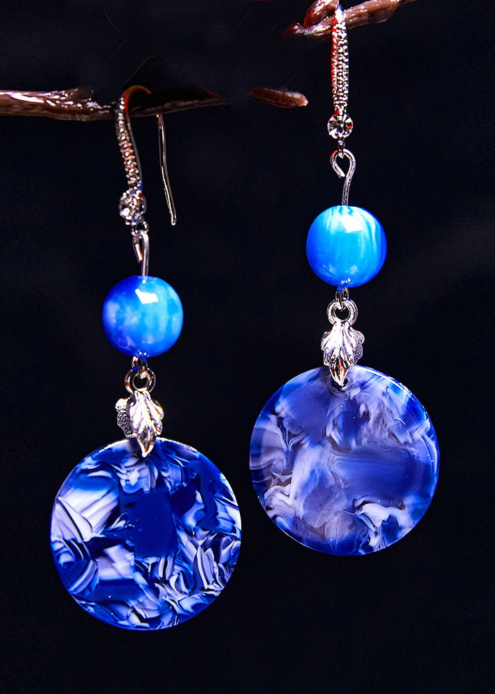 Ethnic Style Peacock Blue Paitings Jade Drop Earrings - Omychic