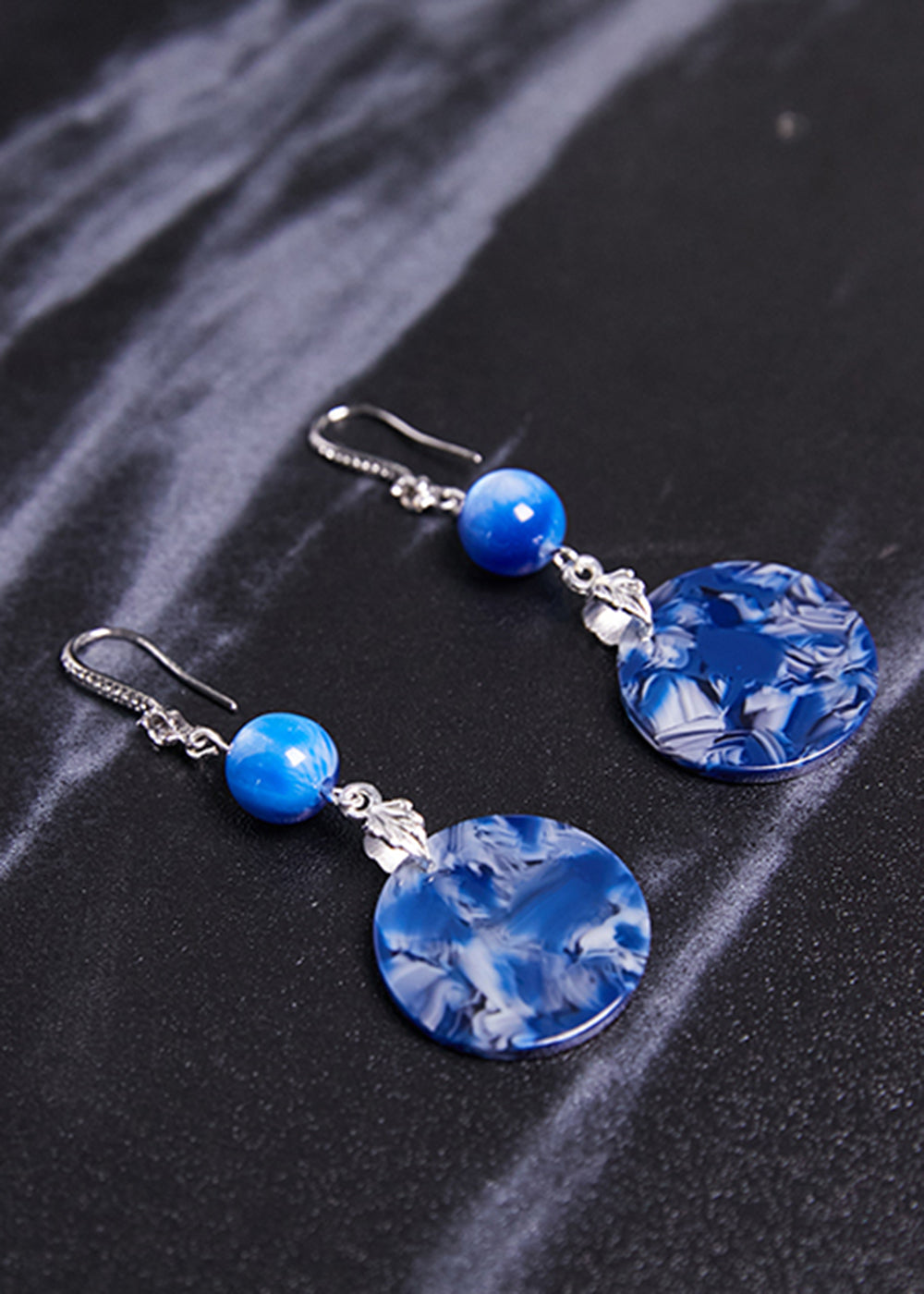 Ethnic Style Peacock Blue Paitings Jade Drop Earrings