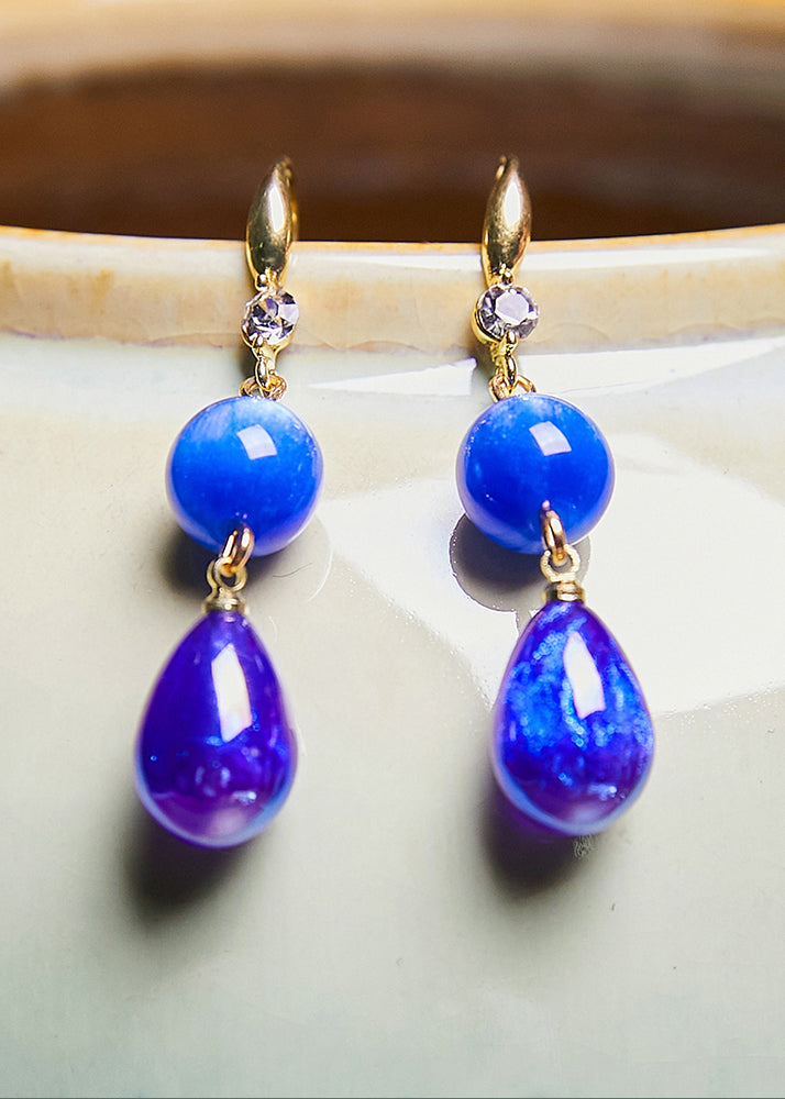 Ethnic Style Peacock Blue Water Droplet Acrylic Drop Earrings - Omychic