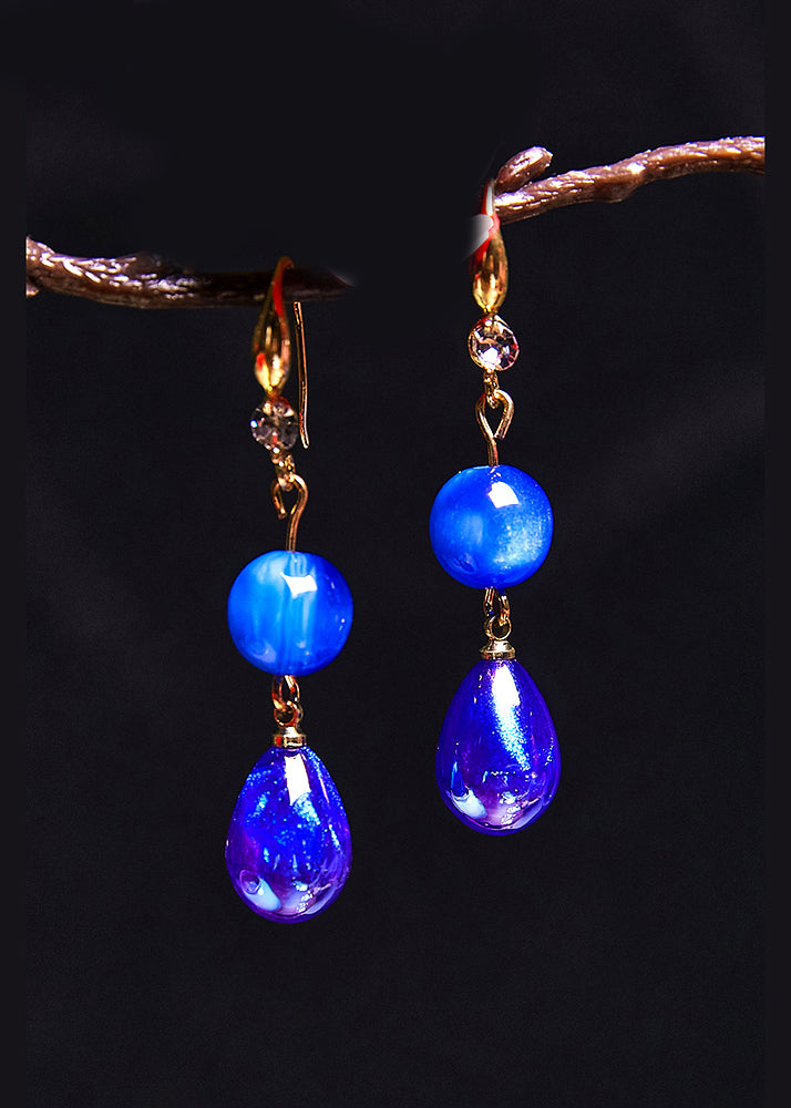 Ethnic Style Peacock Blue Water Droplet Acrylic Drop Earrings - Omychic