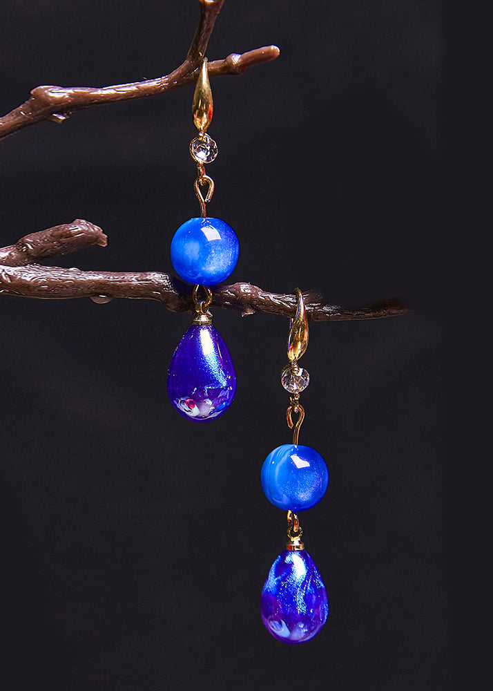 Ethnic Style Peacock Blue Water Droplet Acrylic Drop Earrings - Omychic