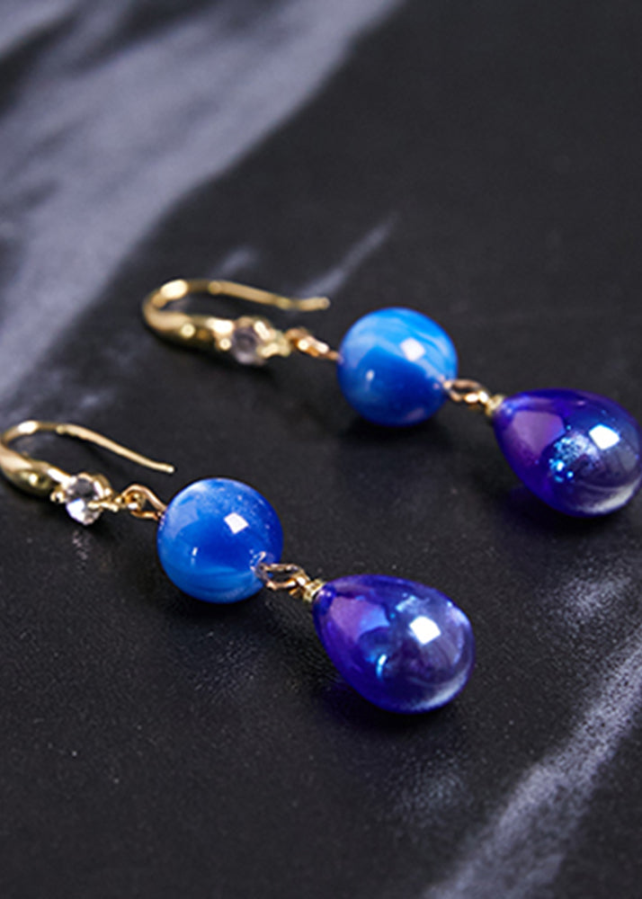 Ethnic Style Peacock Blue Water Droplet Acrylic Drop Earrings - Omychic