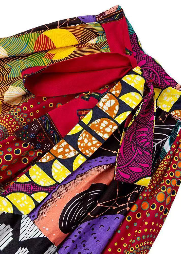 Ethnic Style Print Cotton Straight Skirt Fall