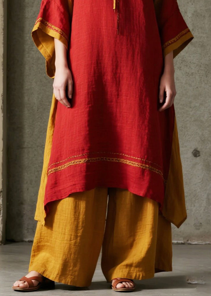 Ethnic Style Red Oversized Patchwork Cotton Maxi Dresses Spring