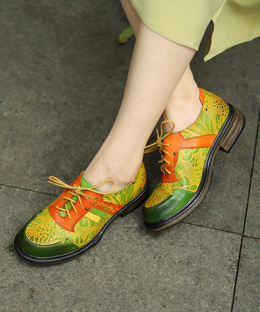 Ethnic Style Retro Colorblock Embossed Lace Up Single Shoe