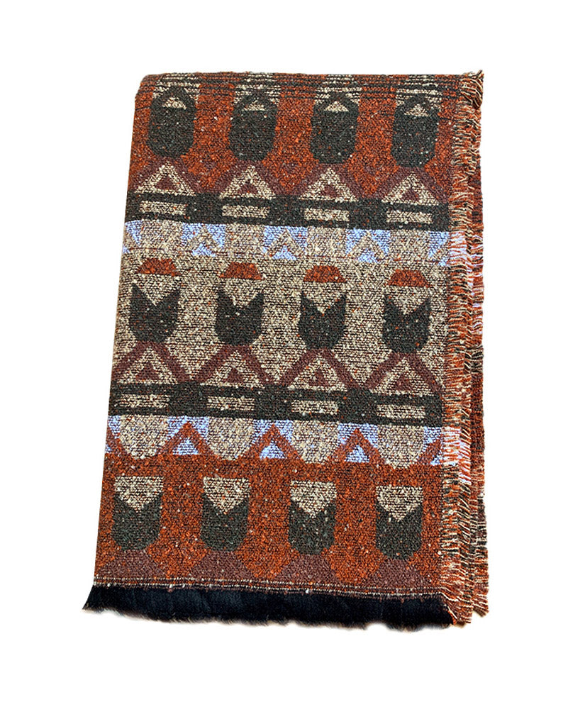 Ethnic Style Tassel Print Dual-Use Faux Cashmere Scarf