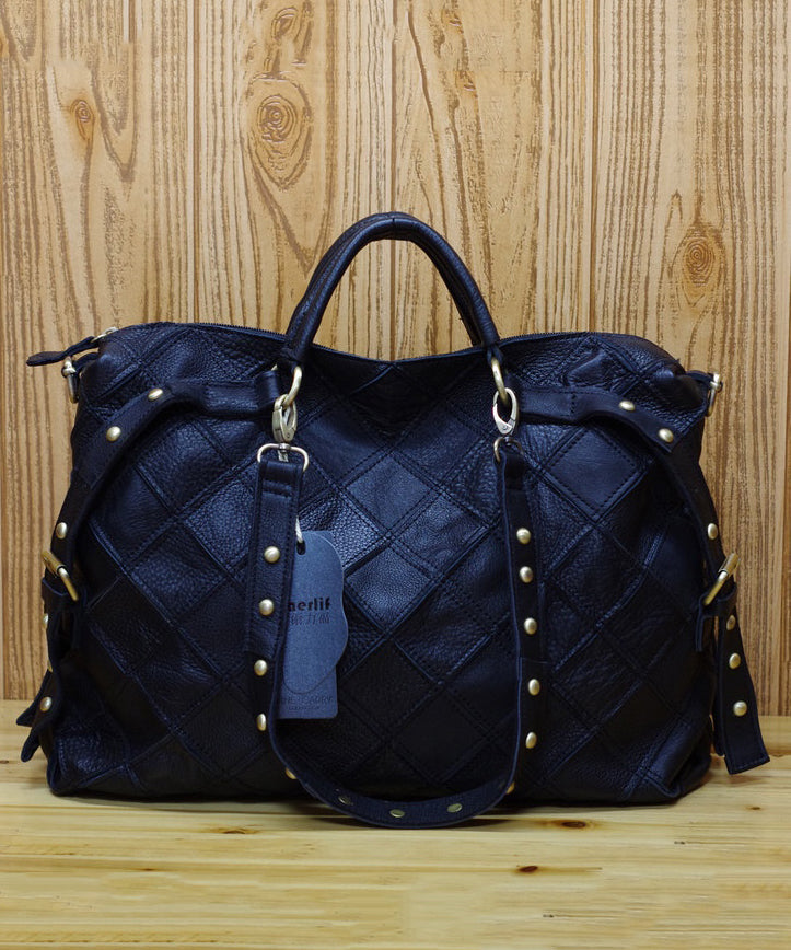 European And American Fashion Contrasting Plaid Patchwork Rivet Handbag