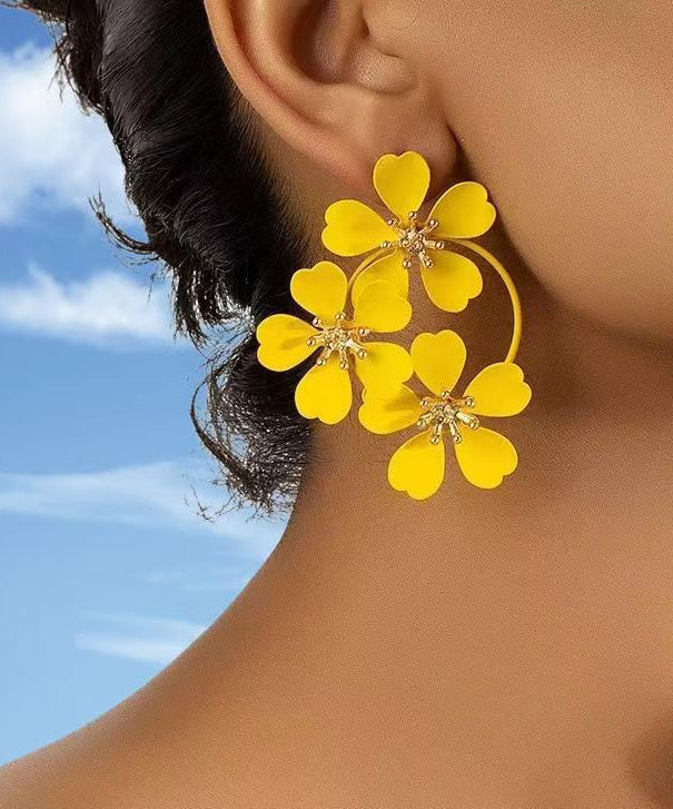 European And American Fashion Pink Flower Metal Earrings