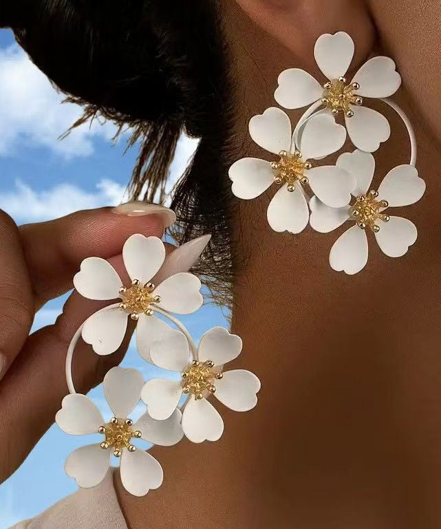 European And American Fashion Pink Flower Metal Earrings