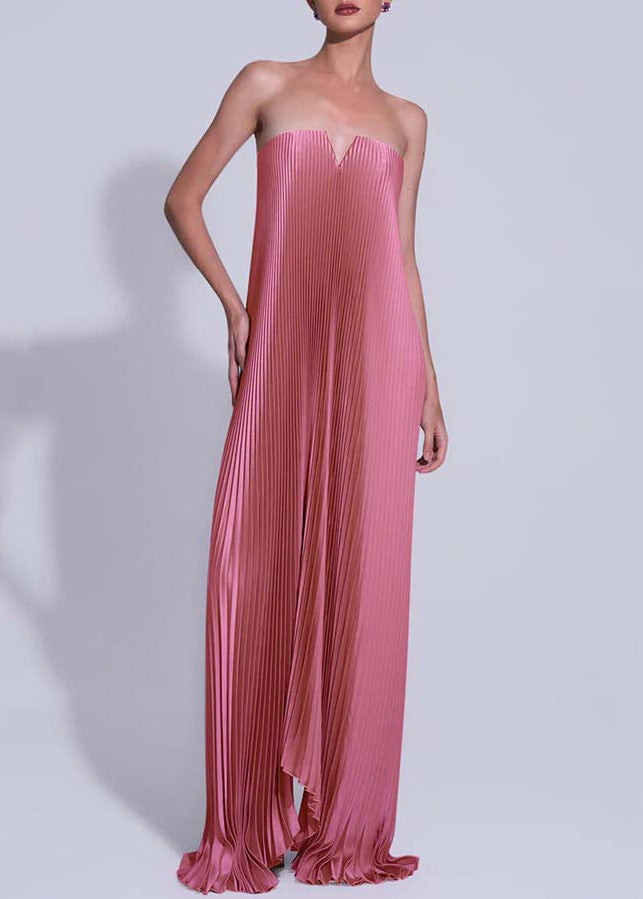 European And American Sexy Gold Pleated Strapless Dress