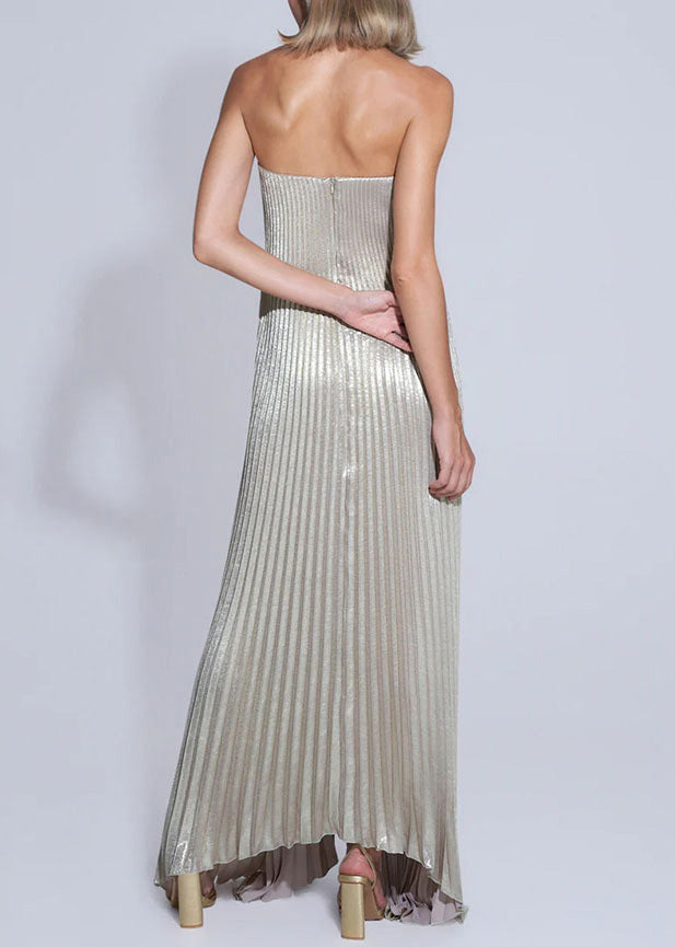 European And American Sexy Gold Pleated Strapless Dress