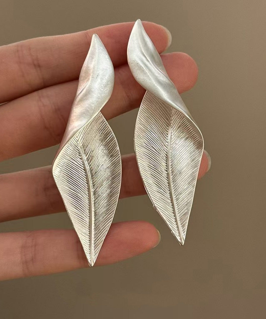 European And American Silver Leaves Metal Earrings
