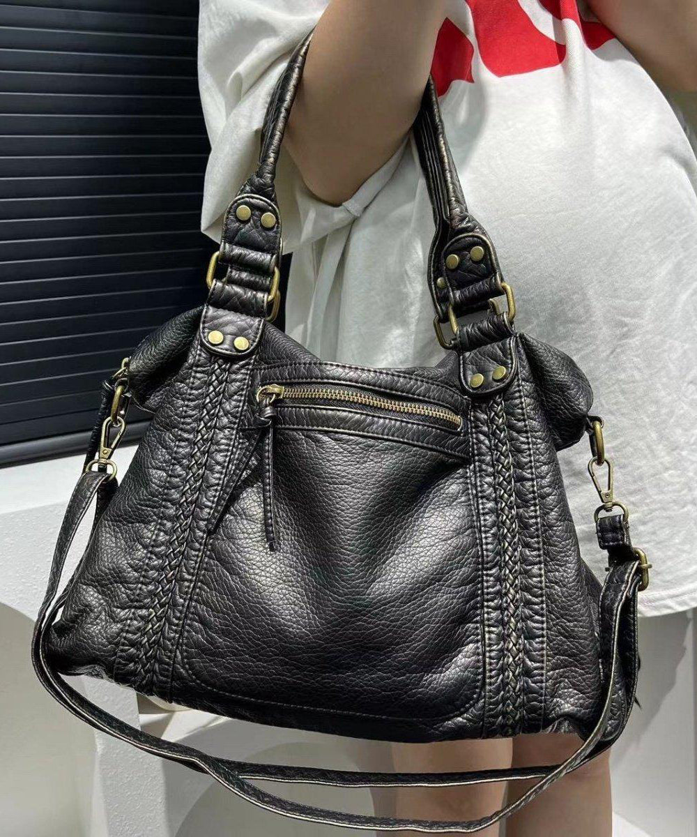 European And American Style Black Large Capacity Sheepskin Shoulder Bag