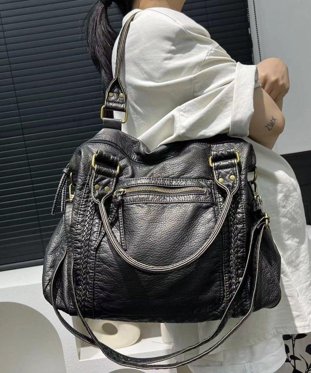 European And American Style Black Large Capacity Sheepskin Shoulder Bag