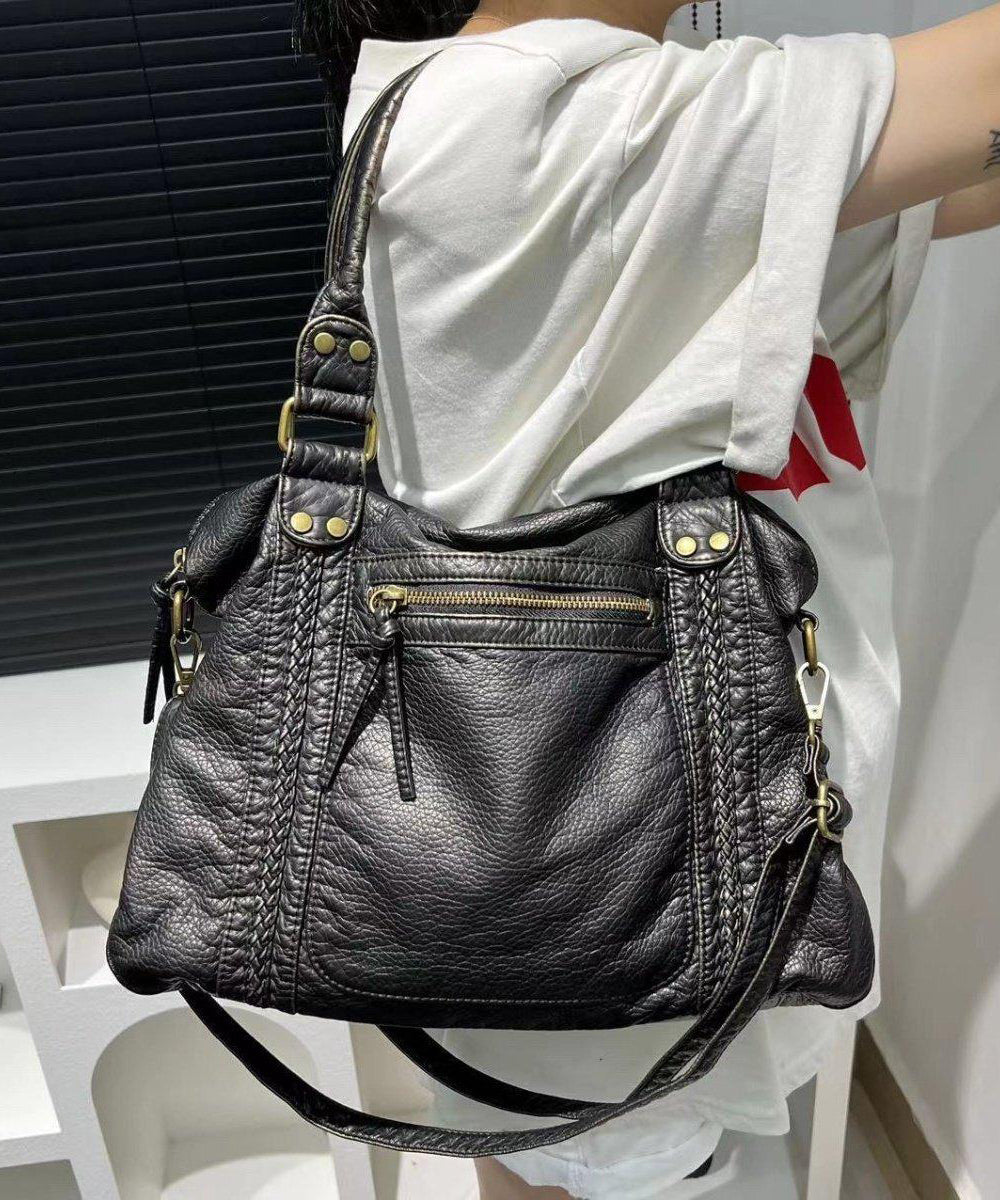 European And American Style Black Large Capacity Sheepskin Shoulder Bag