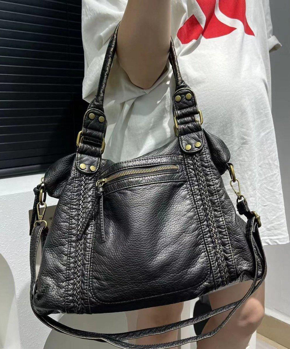 European And American Style Black Large Capacity Sheepskin Shoulder Bag