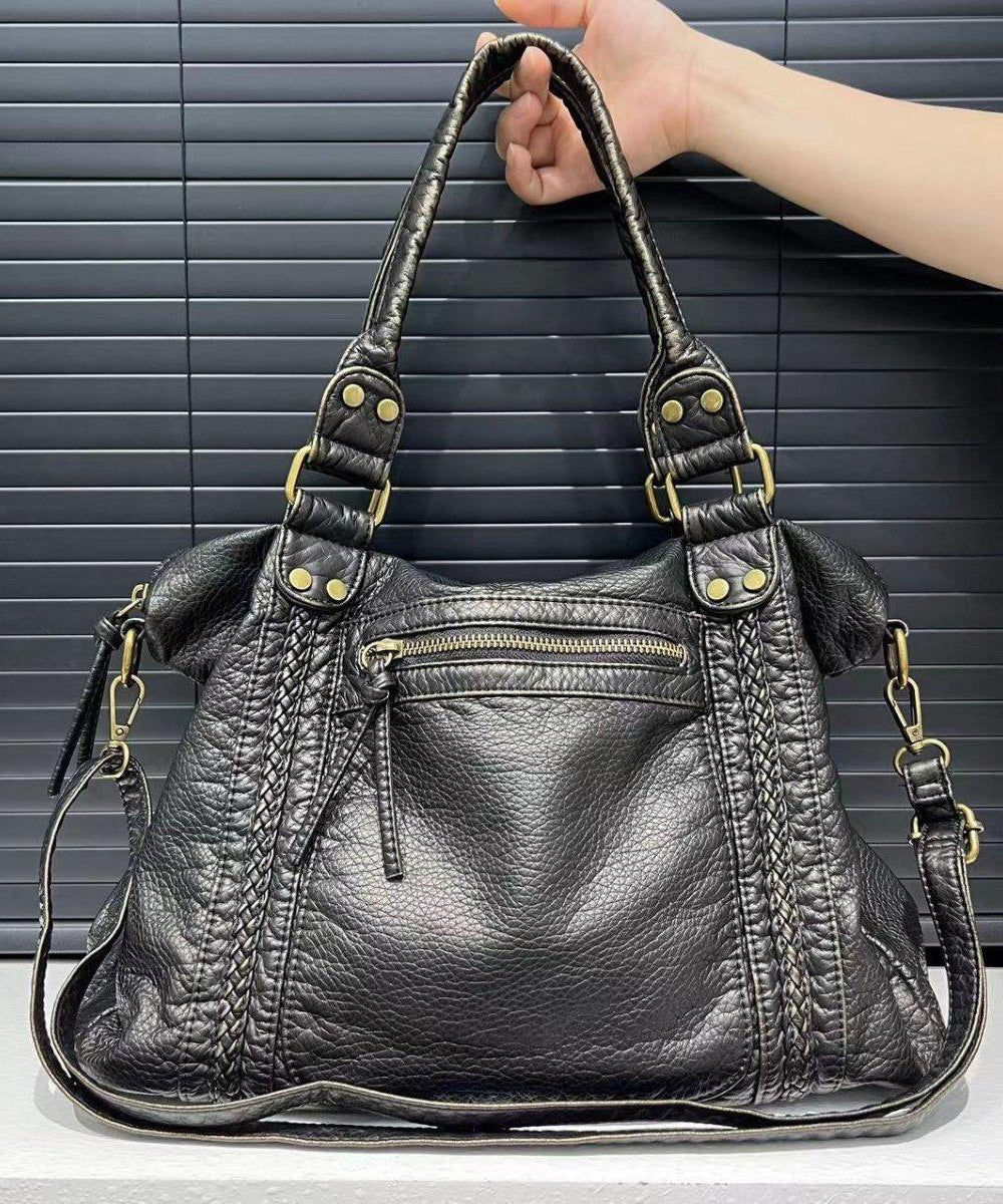 European And American Style Black Large Capacity Sheepskin Shoulder Bag