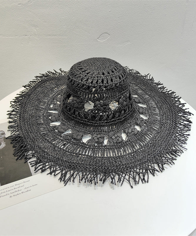 European And American Style Camel Hollowed Out Straw Woven Sun Hat Large Eaves