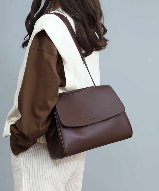 European And American Style Coffee Calf Leather Shoulder Bag