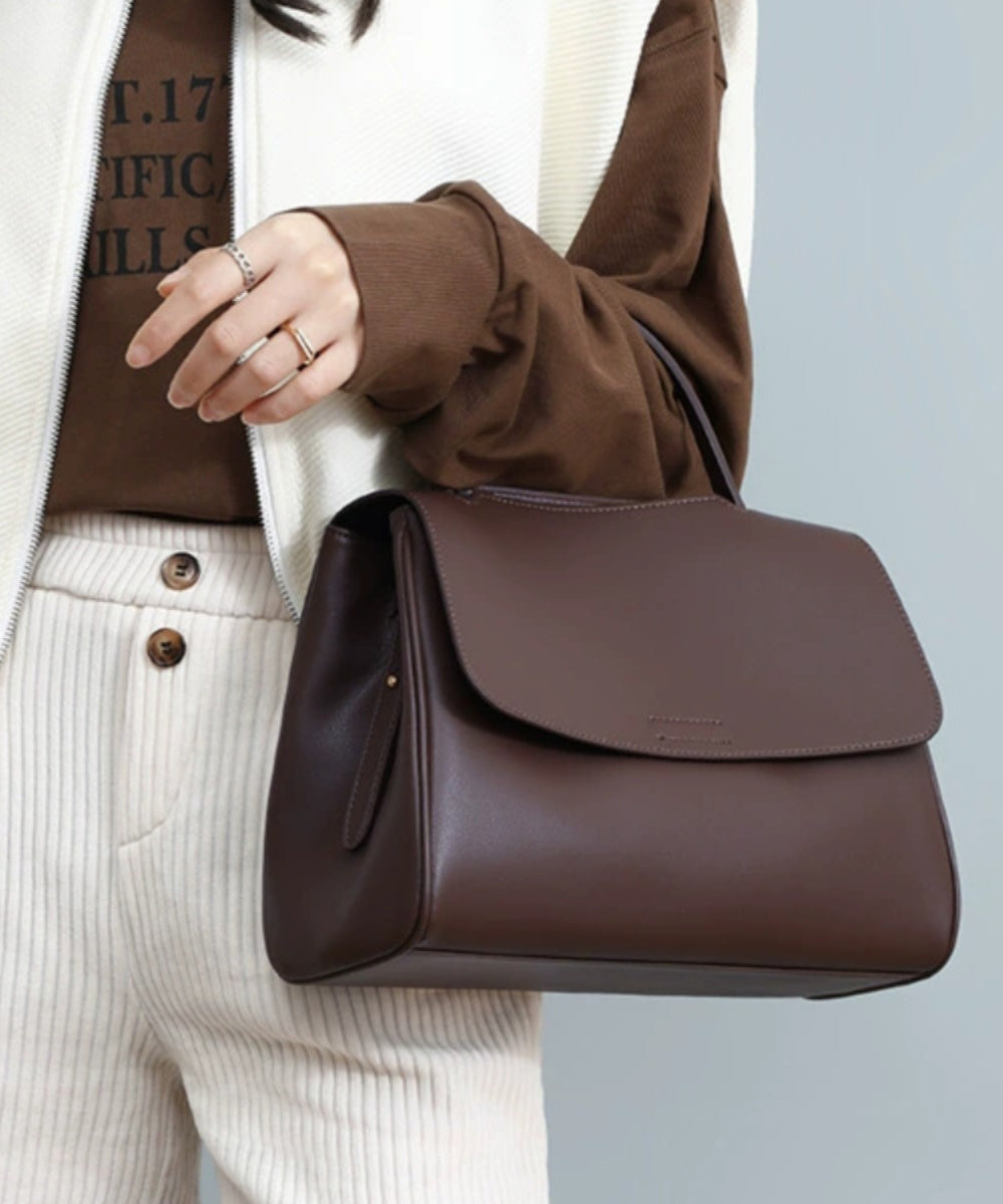 European And American Style Coffee Calf Leather Shoulder Bag