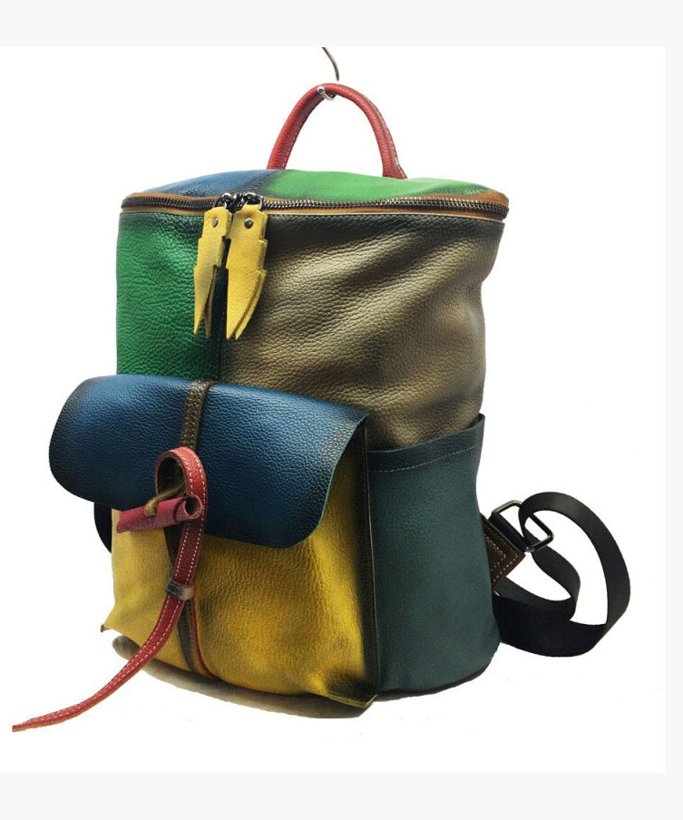 European And American Style Colored Genuine Cowhide Backpack