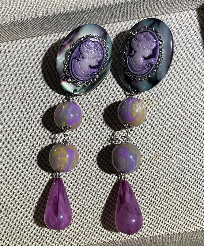 European And American Style Purple Relief Acrylic Drop Earrings - Omychic