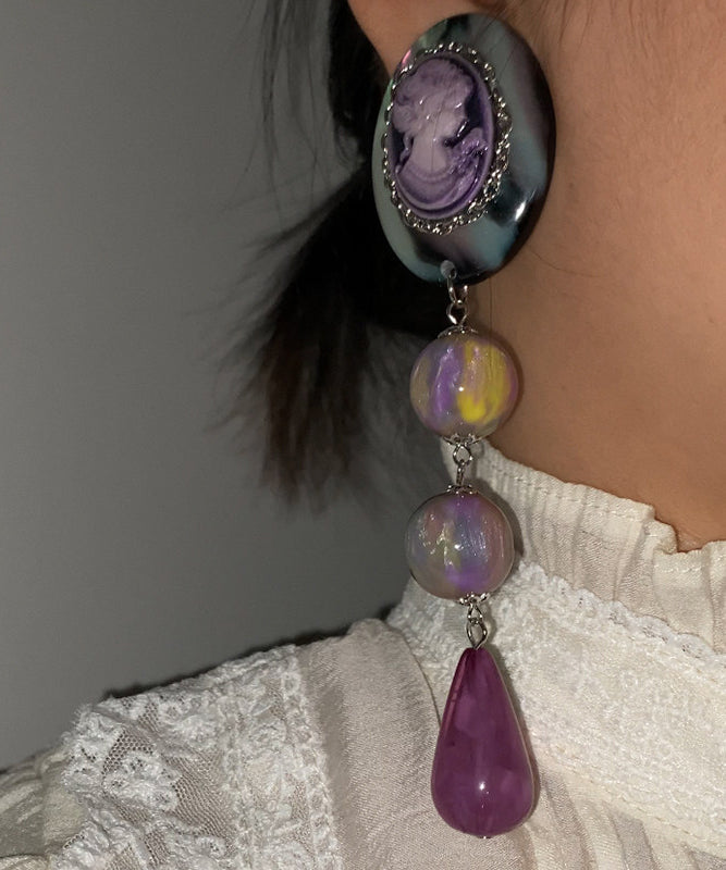 European And American Style Purple Relief Acrylic Drop Earrings - Omychic