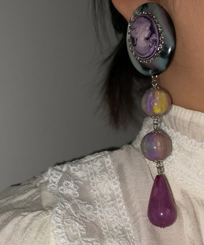 European And American Style Purple Relief Acrylic Drop Earrings - Omychic