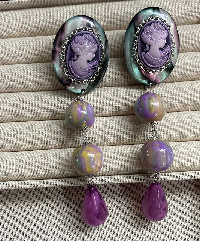 European And American Style Purple Relief Acrylic Drop Earrings - Omychic