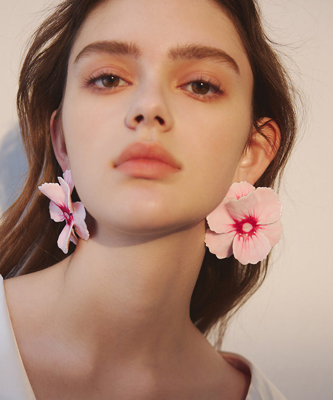 Exaggeration Pink Floral Oversize Alloy Stud Earrings