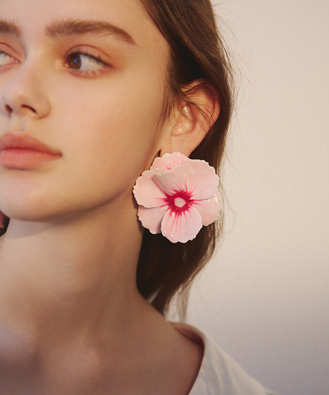 Exaggeration Pink Floral Oversize Alloy Stud Earrings