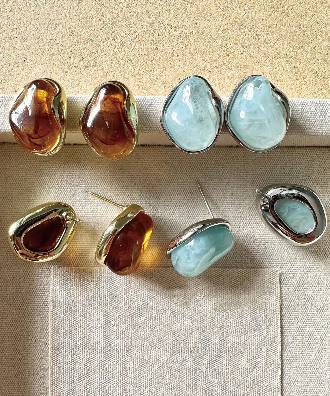 Exquisite Mint Blue Amber Asymmetrical Resin Earrings