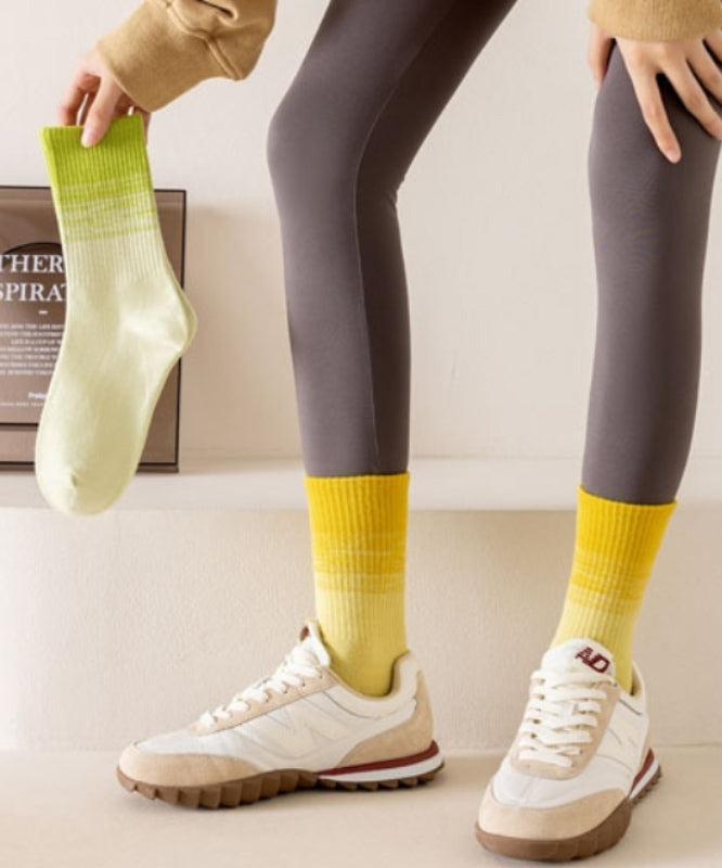 Fall Winter Gradient Color Mid Calf Socks Sports Socks