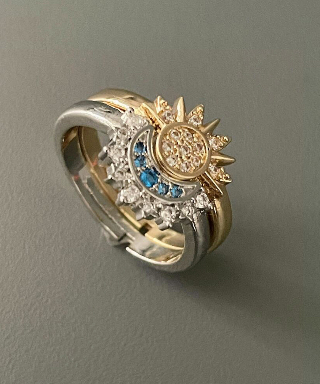 Fashion Alloy Zircon Sun And Moon Open Rings Two-Piece Set
