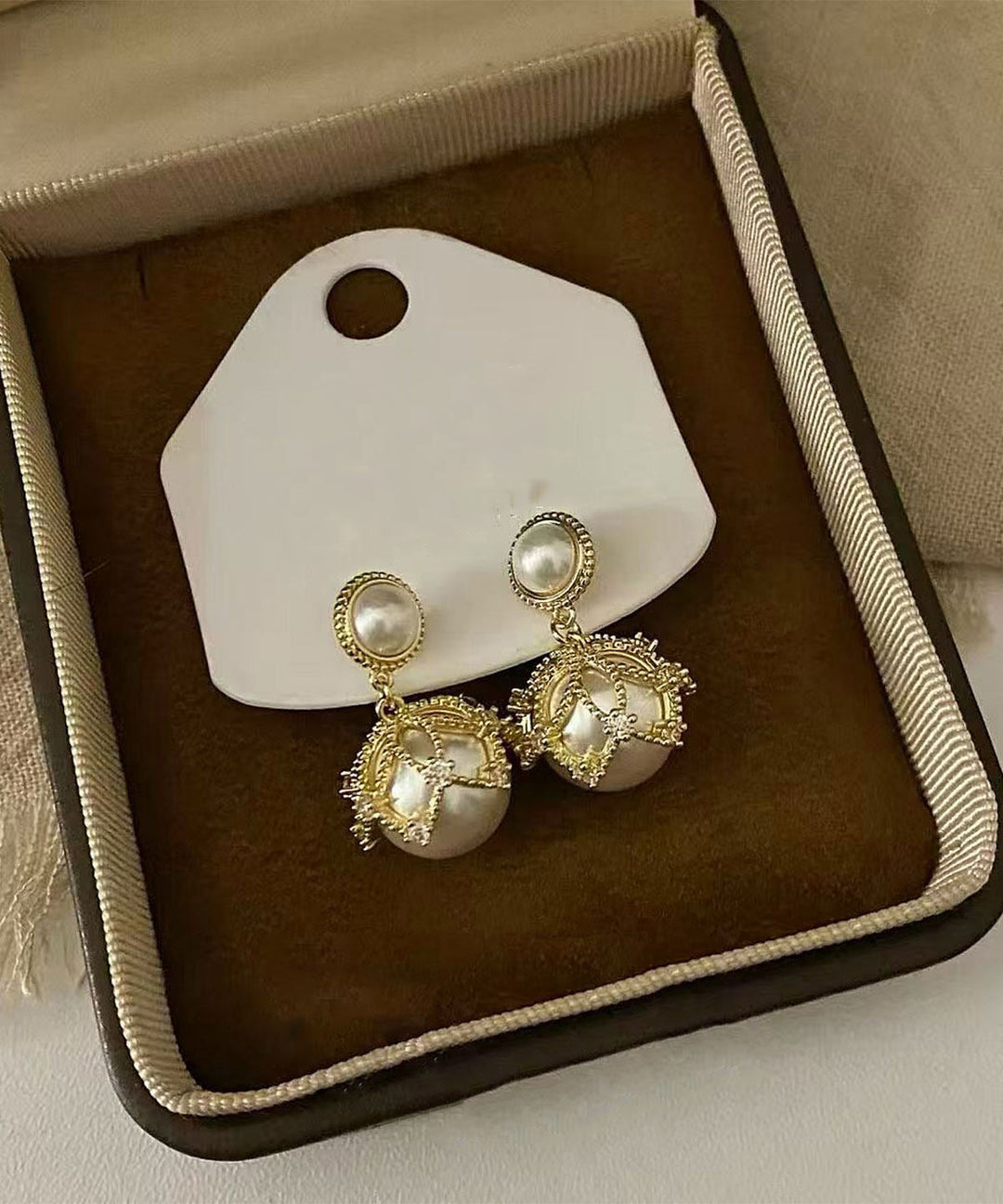 Fashion Amber Copper Overgild Zircon Pearl Drop Earrings