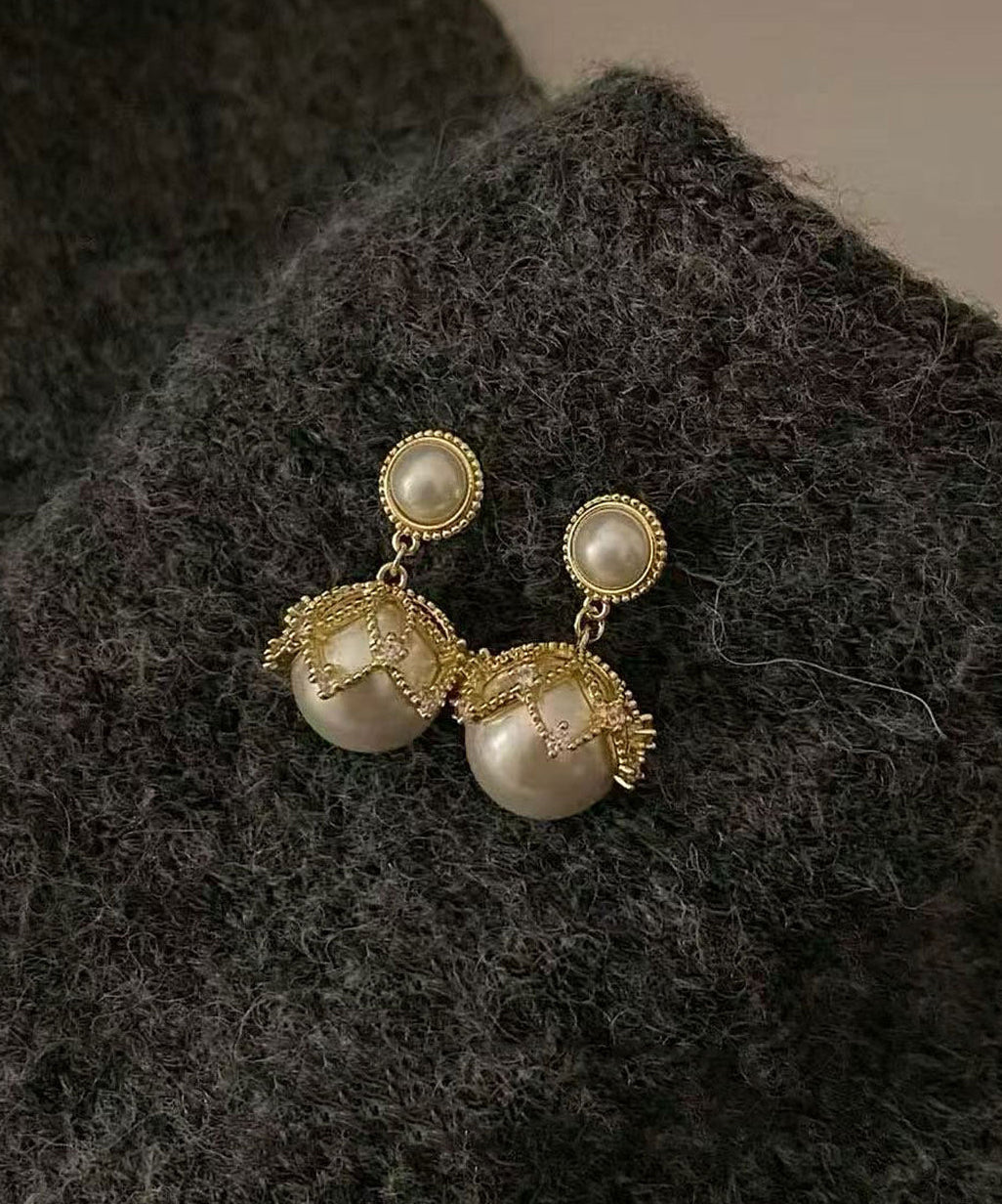 Fashion Amber Copper Overgild Zircon Pearl Drop Earrings