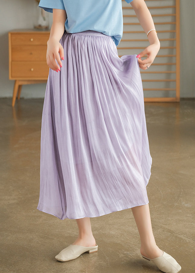 Fashion Apricot Elastic Waist Exra Large Hem Silk Skirts Summer